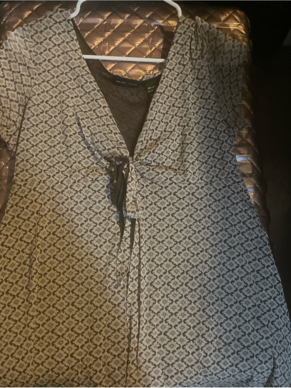 New York & Company Black and Cream Animal-Print Top